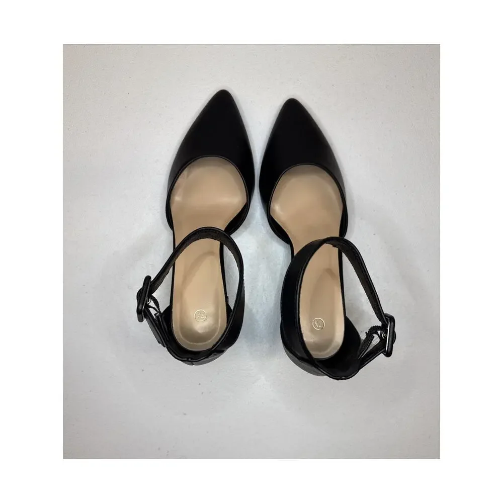 Mysoft Women's Pointed Toe Chunky Heels Black Size 7.5